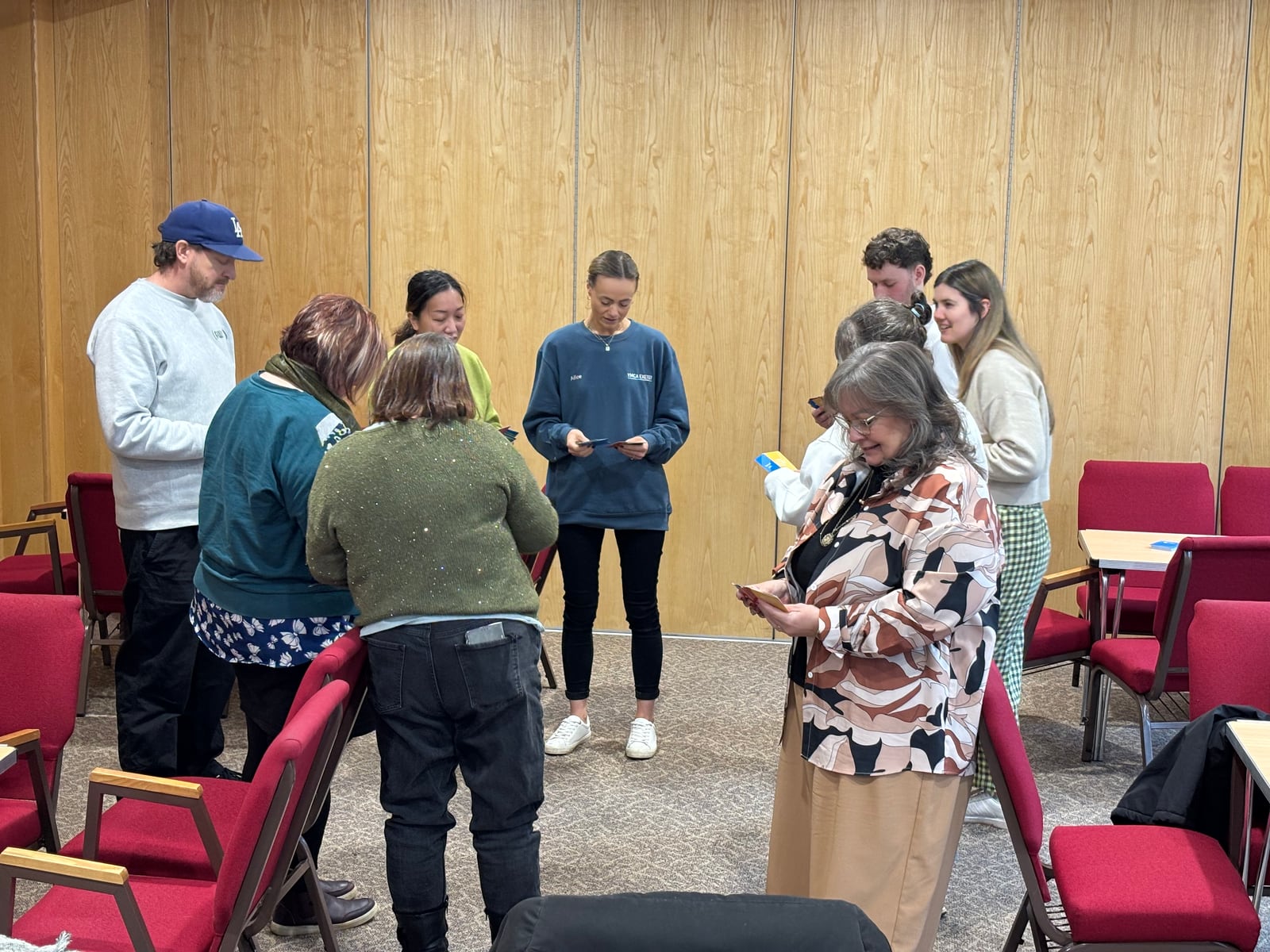 Workshop participants exploring coloured cards together